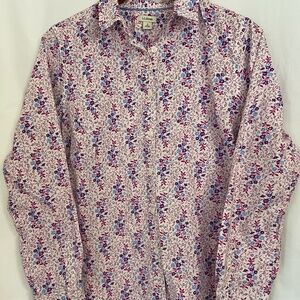 LL bean Button Down Long Sleeved Shirt White Pink Blue Floral Womens Small NWOT